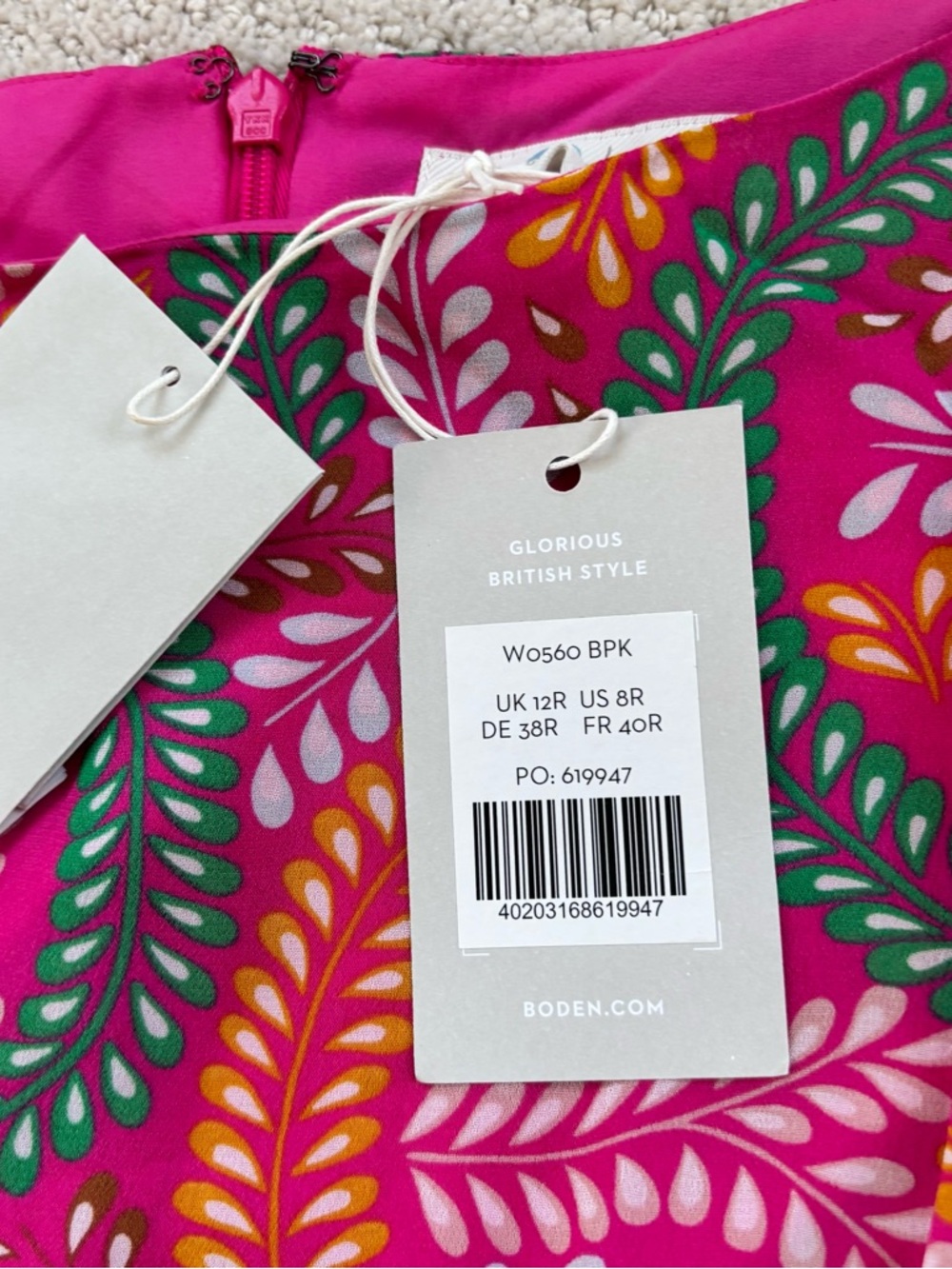 Boden Vibrant Pink Patterned Ingrid  Long-Sleeve Midi Dress - Picture 4 of 6